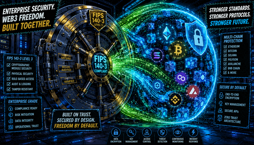 American comic book style artwork showing the integration of traditional hardware security modules with Web3 blockchain custody.