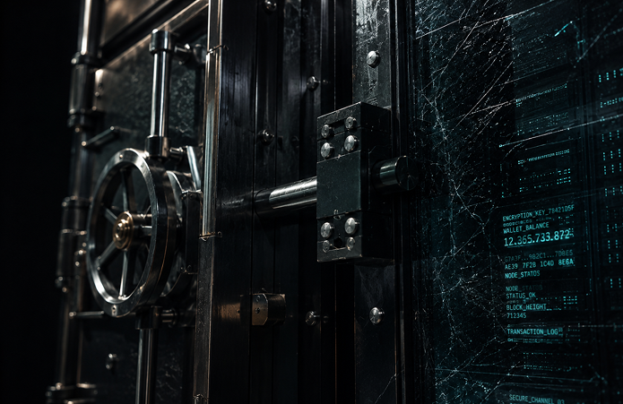 Editorial macro photograph representing zero-knowledge proofs shielding institutional capital and privacy on public blockchains.
